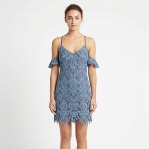 Lush Fairycore Blue Lace Cold Shoulder Mini Dress Strappy Open Back – Size XS/S